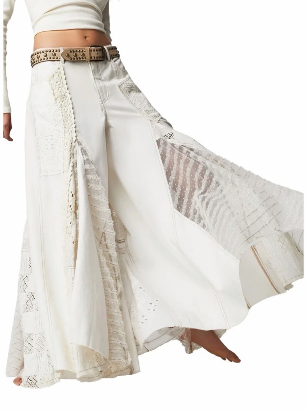 Free People Great Escape Wide Leg Lace Jeans Ivory 29 Rare Sold Out